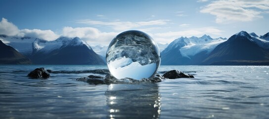 Floating glass ball in body of water