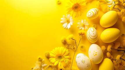 Sunny Yellow Easter Greeting Background with Frame
