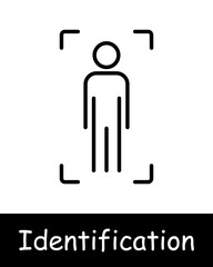 Identification set icon. Human silhouette, check, test, analysis, recognition, scanning, verification, DNA, signal, parsing, face, face ID, black lines on a white background.