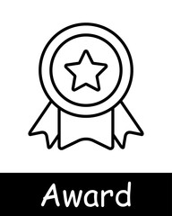 Icon set awards. Medal, competition, first place, badge, star, badge, order, reward for work, competition, laurel, honor, pin, honor, black lines on a white background. Awards concept.