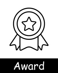 Icon set awards. Medal, competition, first place, badge, star, badge, order, reward for work, competition, laurel, honor, pin, honor, black lines on a white background. Awards concept.
