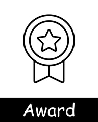 Icon set awards. Medal, competition, first place, badge, star, badge, order, reward for work, competition, laurel, honor, pin, honor, black lines on a white background. Awards concept.