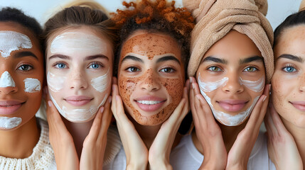 Women with Different Makeup Masks on their Faces, To provide a visually appealing and relevant image for stock photo platforms, illustrating the