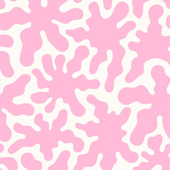 Abstract pink wavy flowers seamless pattern. Modern minimal background with curvy abstract shapes. Duotone romantic texture. Repeat vector illustration.