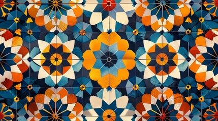 A vibrant illustration of a Moroccan tilework pattern, capturing the rich colors and geometric forms.