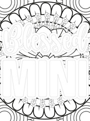 Keychain Quotes Flower Coloring Page Beautiful black and white illustration for adult coloring book