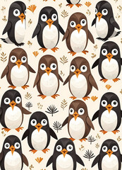 Fototapeta premium Floral Cute Baby Penguin Nursery Generative AI Illustration 