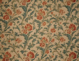 Vintage Wallpaper Floral Pattern of 18th Century	