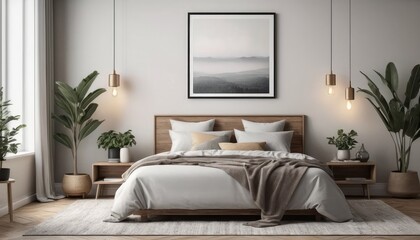 The interior of a modern bedroom, decorated with soft shades and luxurious textures.