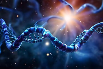 Human DNA structure, 3D illustration of helical DNA molecule 3d illustration of medical DNA in abstract medical background.
