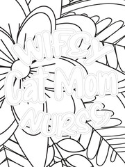 Keychain Quotes Flower Coloring Page Beautiful black and white illustration for adult coloring book