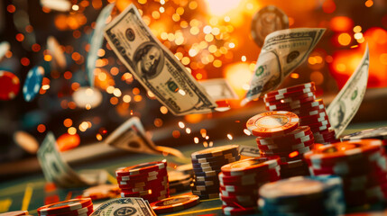 Casino Wealth Explosion in Freeze-Frame Photography
