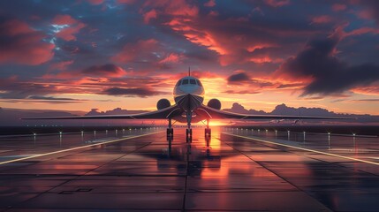 Supersonic Aircraft Launch, Next-Gen Jet Taking Off from a Futuristic Airport at Dawn - obrazy, fototapety, plakaty