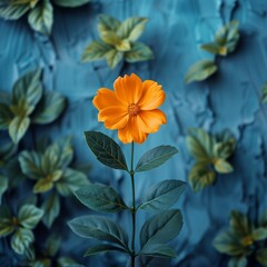 AI generated illustration of a yellow flower with ample copy space against a blue background