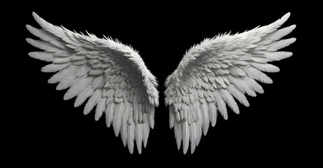 Realistic white angel wings isolated on solid background
