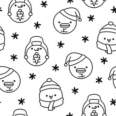 Cute kawaii soap bubble character. Seamless pattern. Coloring Page. Circle shape child bath mascot with face. Hand drawn style. Vector drawing. Design ornaments.