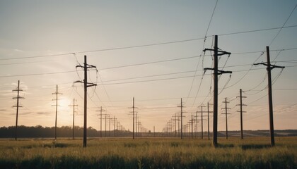 Electric poles. Power shortage and increased energy consumption. Energy development and energy crisis