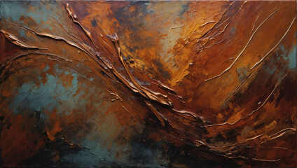 Expressive Oil Paint Background, Rust and Copper Colors in Textured Brushstrokes.