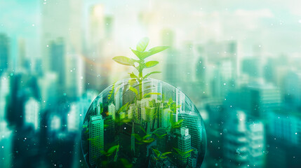 Fototapeta premium Double Exposure Illustration of Urban and Technology Growth 