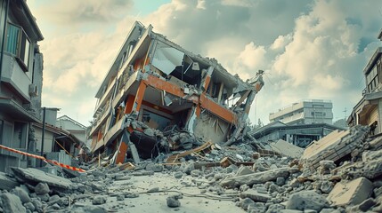 The Power of a Natural Disaster: A powerful earthquake reduces a city to rubble, leaving collapsed buildings, broken bridges, and the shattered hopes of its inhabitants.