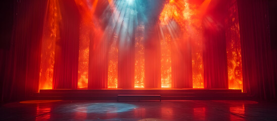 Captivating Theater Stage with Abstract Patterned Curtains Sparking the Imagination of the Audience in a Soft Documentary Style Lighting