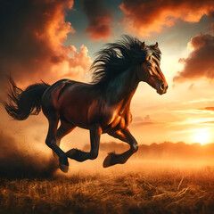 Obraz na płótnie Canvas Sunset Sprint: Horse in Motion