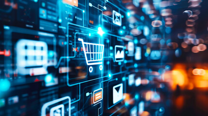 Fototapeta premium Digital Marketing and E-commerce Concept with Technology Icons 