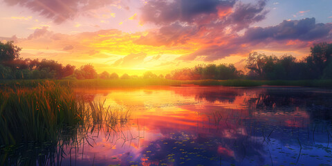 Abstract pond4 light background wallpaper colorful gradient blurry soft smooth motion bright shine,Beautiful sunset over the lake with reeds and reflection in water,beautiful sunset over a lake.

