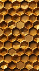 Geometric pattern inspired by honeycomb, precise hexagons, golden color scheme