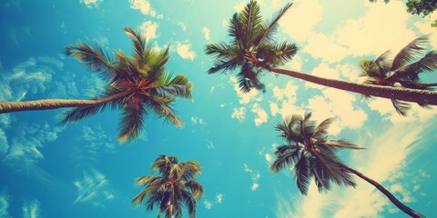 Tropical Beach Scene with Palm Trees Generative AI