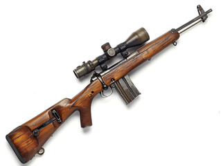 Rifle isolated white background,  a high-precision weapon that challenges the stability and skill
