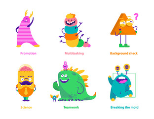 monster helpers. Flat Vector Illustration