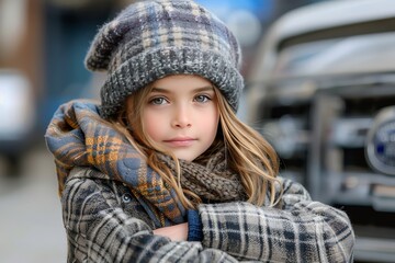 Young Girl Wearing Hat and Scarf