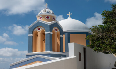 One of the countless christian orthodox churches and chapels dotting the old town of Fira, Thira island, Santorini, Cyclades islands, South Aegean Sea, Greece