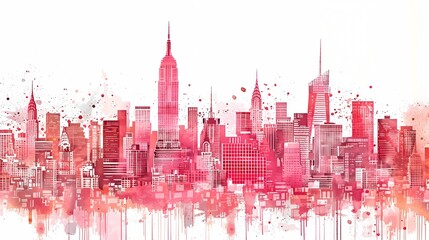 Fototapeta premium pink city skyline pixelated illustration poster background 