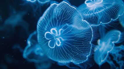 Translucent jellyfish texture, delicate patterns, ethereal and bioluminescent
