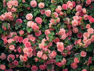 a wall made of diverse pink  roses,  roses backdrop, useful for photographers , Lush backdrop of numerous  roses, perfect for elegant designs