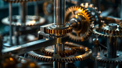 Detailed close-up of intricate machinery with gears and cogs, showcasing mechanical engineering.