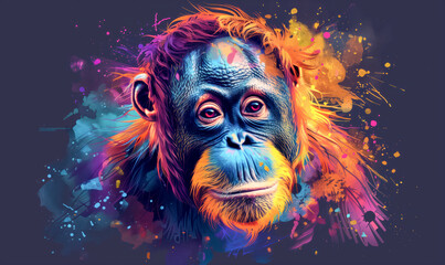 abstract illustration of an orangutan in childish style, logo for t-shirt print