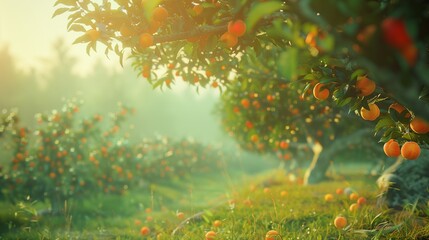 A fruit orchard ripe with peaches ready for picking.