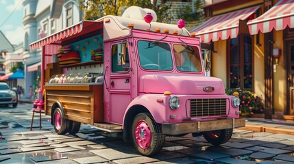 Obraz premium A gourmet ice cream truck with a queue of excited children waiting.