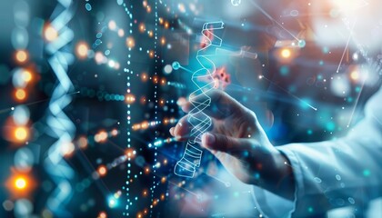 Bioinformatics fosters groundbreaking developments in personalized medicine, tailoring treatments to genetic profiles, Sharpen close up business hitech concept with blur background