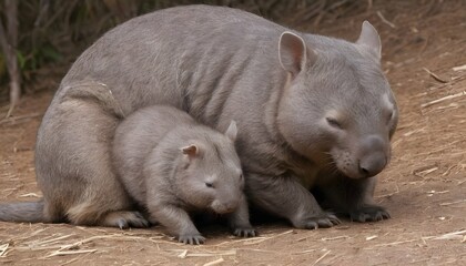 A Mother Wombat Nuzzling Her Baby