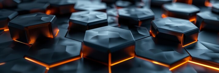 Fototapeta premium Construct a unique layout with this Banner background for simple hexagonal elements, structuring a modern look, Cinematic Look Sharpen banner background concept 3D with copy space