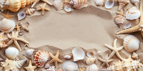 Seashells in a Coastal Frame Generative AI