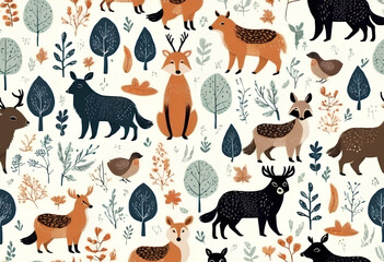 A close up of a bunch of animals in a forest 
