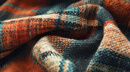 Macro shot capturing the intricate weave and vibrant colors of a textured fabric.