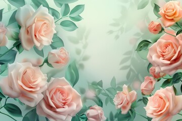 For this banner background, an artistic floral pattern combines watercolor roses with subtle green leaves, Sharpen banner background concept 3D with copy space