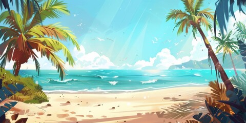 Summer Beach Scene Illustration Generative AI
