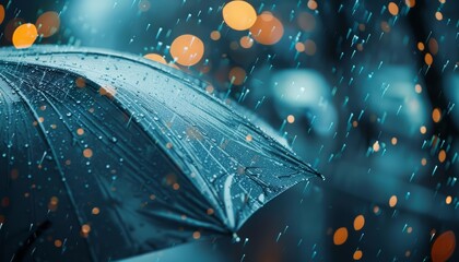 Imagine a closeup cyber concept where digital rain interacts with a traditional umbrella, Sharpen Cinematic tone with blur background and no text, logo brand in photo